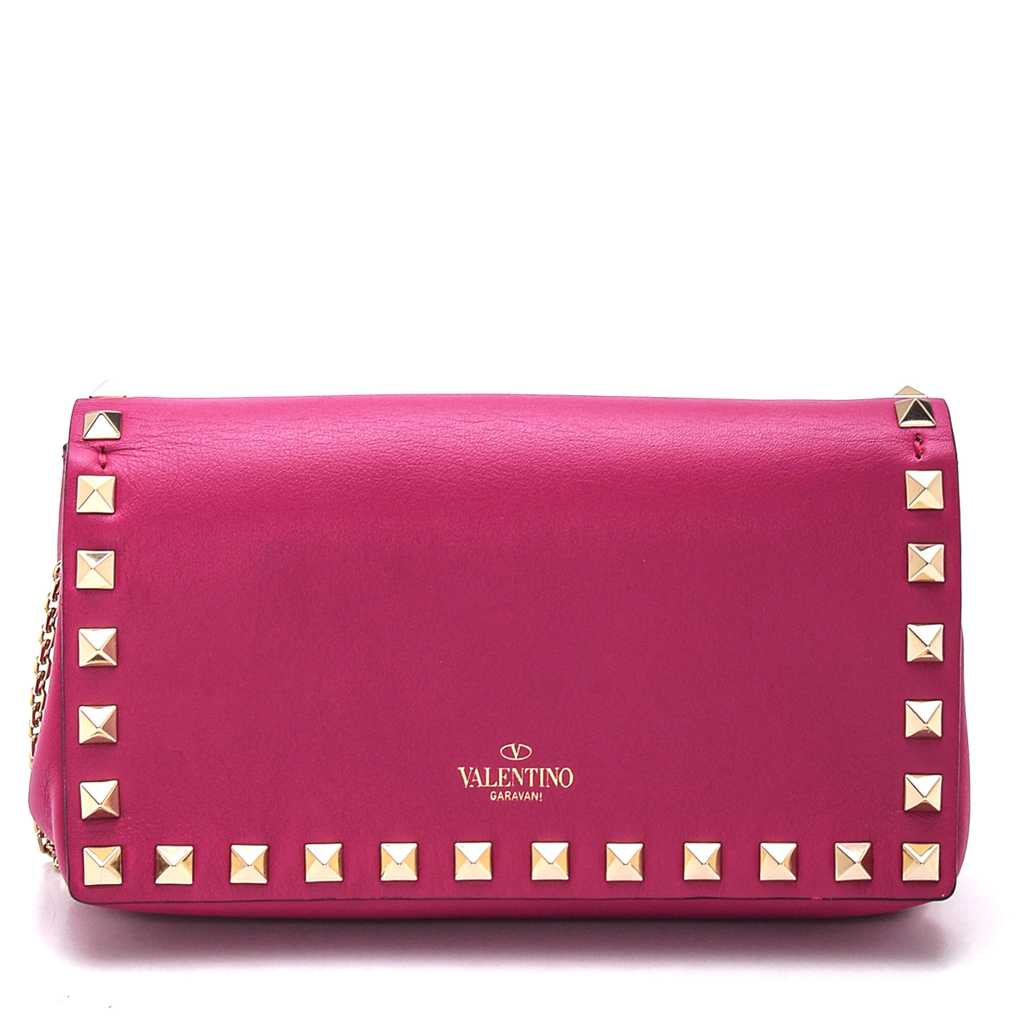 Valentino - Pink Leather Rockstud Wallet On Chain Bag 